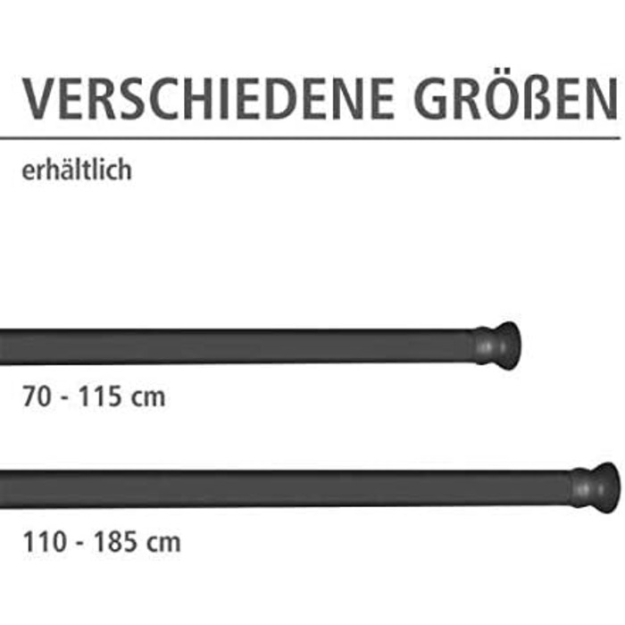 Телескопічна душова штанга WENKO, висувна душова шторка для затиску без свердління та без залишків, виготовлена з нержавіючого та міцного алюмінію, Ø 2 x (110-185 см, чорний)