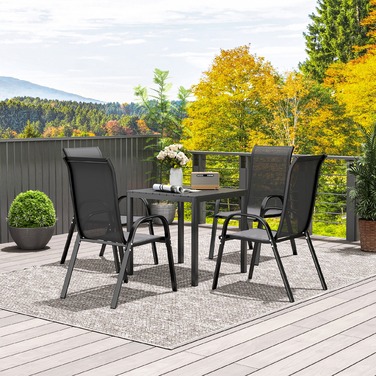 Outsunny Garden Table Алюміній 73x73 см Атмосферостійкий буфетний стіл з ефектом дерева, Кемпінговий стіл на 4 особи Нековзний балконний стіл Обідній стіл на відкритому повітрі для саду, патіо Балкон чорний