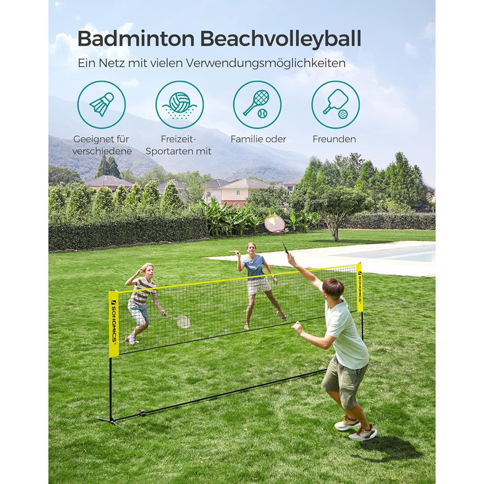 См/400 см/500 см сітка для бадмінтону, волейбольна сітка, регульована по висоті, портативний набір для тенісу, пляжного волейболу, для саду, парку, вулиці 4м жовтий, 300