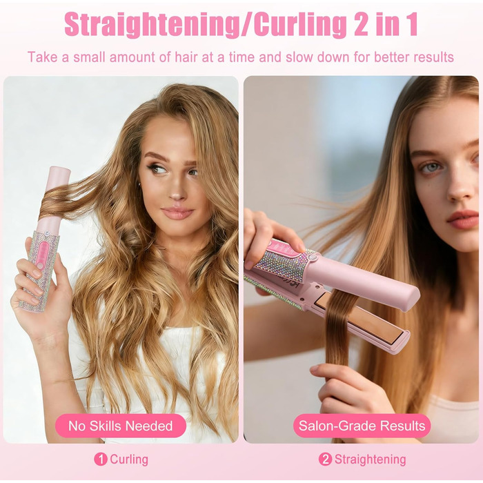 Бездротовий випрямляч для волосся Mini Glätteisen Titan з акумулятором 5000mAh, рожевий: 2-в-1 для випрямлення та завивки, портативний міні-випрямляч для подорожей з швидким нагрівом до 210°C