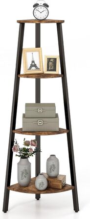 Кутова полиця COSTWAY, книжкова шафа з 4 ярусами, полиця для сходів, полиця для зберігання, полиця для рослин для вітальні, спальні, промисловий дизайн, сільський коричневий