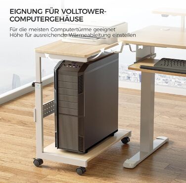 Підставка для комп'ютера EUREKA ERGONOMIC: регульована висота, ATX, для CPU, під стіл, з коліщатками та підкладкою для миші (колір: горіх)