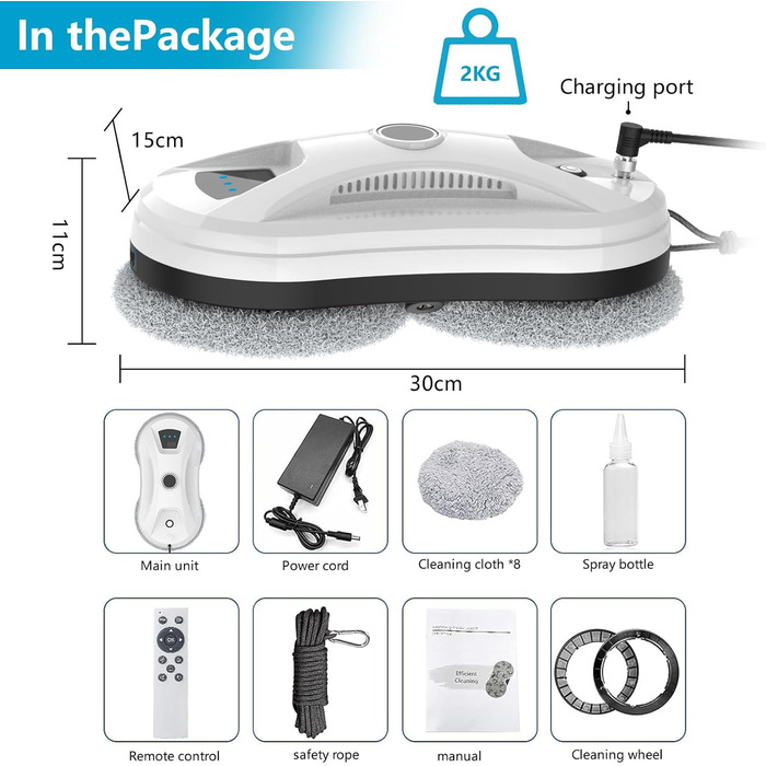 Електричний робот-миття вікон Fensterputzrooter 5600Pa з автоматичним струменем води та системою інтелектуального розпізнавання країв, для внутрішніх та зовнішніх вікон, 10 мікрофібрових серветок (подвійні насадки)