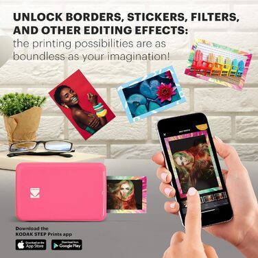 Фотодрук KODAK Step: Портативний міні-друк фото з телефону, Bluetooth, iOS/Android, рожевий