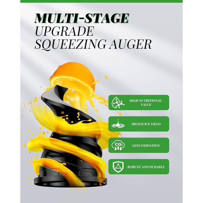 Електричний соковитискач GDOR з великою завантажувальною воронкою 90 мм, висока врожайність, тихий, BPA-free, легко миється, 200W, сірий