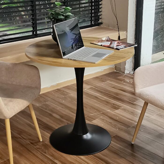 Круглий обідній стіл Cosy - 80x80x75 см, дуб + чорний, для кухні, вітальні, офісу