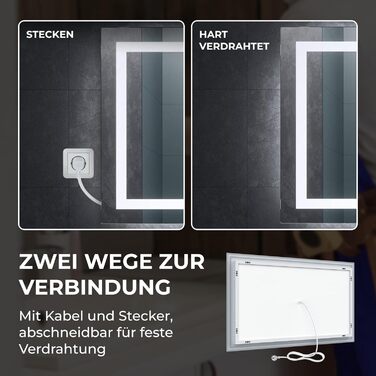Дзеркало для ванної кімнати BR Bringer LED з підсвічуванням 60x80 см, антизапарник, диммування, 3 кольори світла, сенсорне управління, модель BRS102
