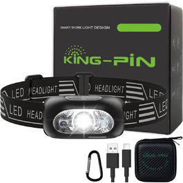 Світлодіодний налобний ліхтар King Pin Headlight з 4 режими світла та датчиком руху 