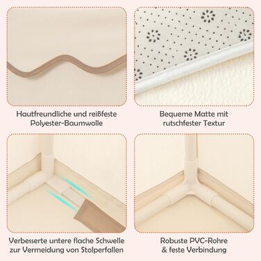 Дитячий намет DREAMADE з гірляндою та килимком, Тіпі, ігровий будиночок з вікнами, для хлопчиків та дівчаток, для дому та вулиці (Бежевий + Кофе)