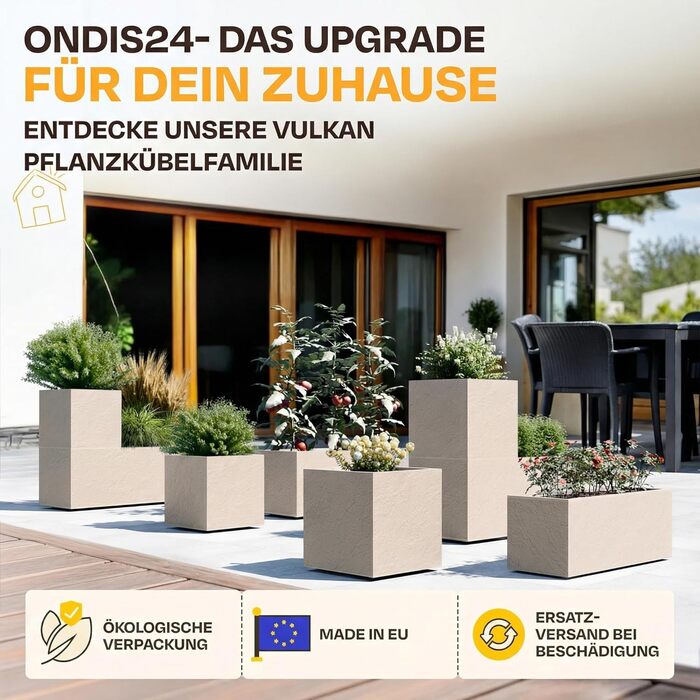 Плантажер Ondis24 Vulkan 57л, прямокутний, з водосховищем, для балкона та тераси