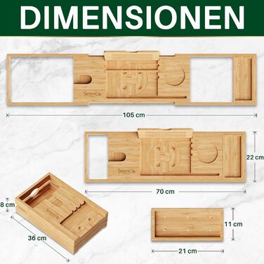 Підставка для ванни SereneLife з дерева - Розширювана підставка для ванни 70-105 см з тримачем для напоїв та книжковою підставкою, вологостійка, аксесуар для ванни, Wellness