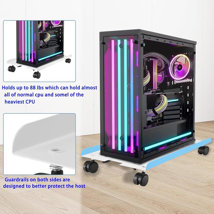 Підставка для ПК Tower, комп'ютерний стіл-візок, універсальна, з колесами, білий