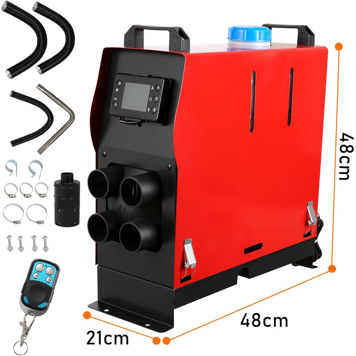 Дизельний обігрівач 8kW 12V з Bluetooth, LCD-дисплеєм та пультом дистанційного керування для автодому, авто, човна, каравану, червоний