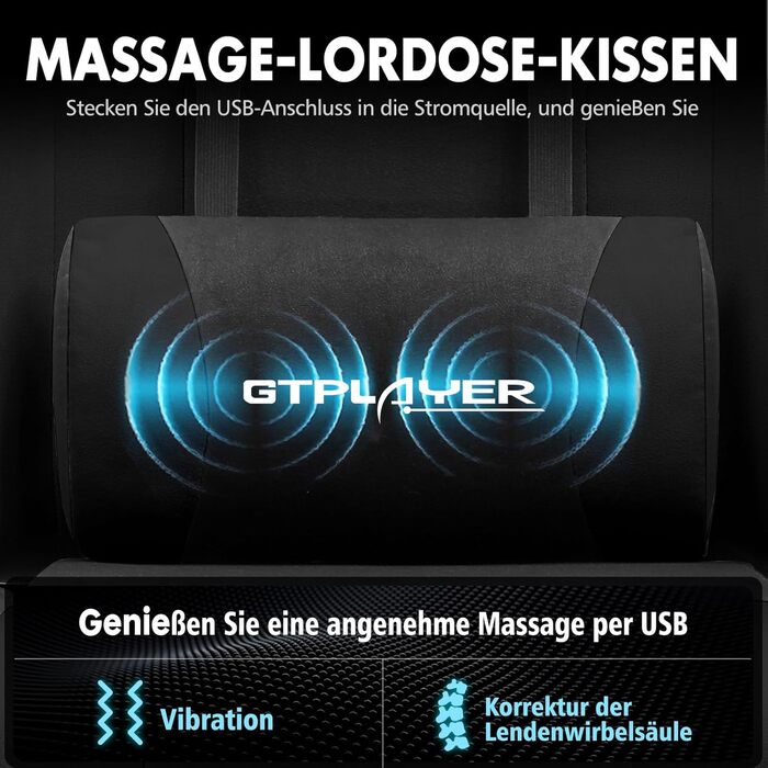 Ігрове крісло GTPLAYER з підніжкою, підголовником та масажем спини, біле (чорне, тканина)