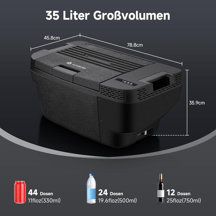Компактний компресорний холодильник AAOBOSI 35L з Wi-Fi, USB, 12/24/240V для авто, кемпінгу та подорожей