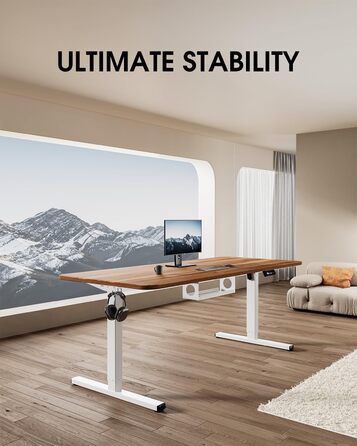 Електричний стіл з регулюванням висоти та кабельною ванною, з потужним мотором, контролером пам'яті та функцією захисту від зіткнень (білий)