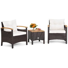 Садовий набір меблів GIANTEX 5 предметів з ротангу: 2 крісла, 2 пуфи та столик, кремово-білий