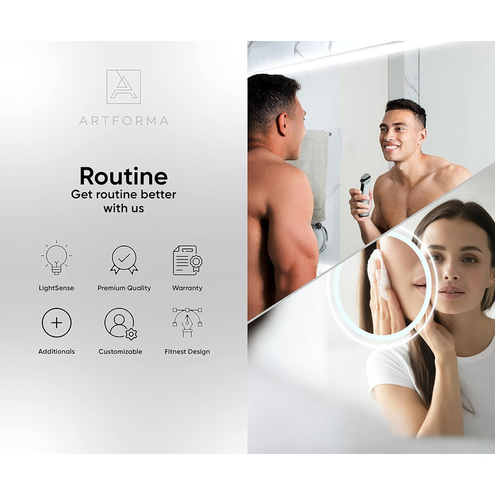 Дзеркало для ванної кімнати з підсвічуванням FORAM - LED дзеркало 120x70 см - на замовлення - сучасний дизайн без рами (Ambient Line)