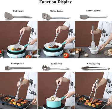 38-ти елементний набір кухонного посуду з силікону з підставкою для кухонних аксесуарів, силіконовими головками та нержавіючими ручками. Набір кухонних помічників (сріблястий)