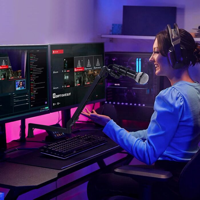 Мікрофонний стійкий кронштейн з металевим тримачем 15 см, для подкастів, стрімінгу, геймінгу (чорний)