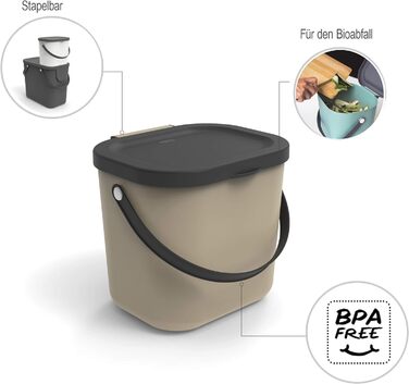 Відро для органічних відходів Rotho Albula 6 л, пластик, без вмісту BPA, антрацит, 23,5x20,0x20,8 см