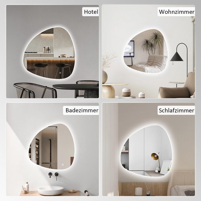 Дзеркало для ванної кімнати Badspiegel 70x50см з підсвічуванням 3 кольори, сенсорний вимикач, прямокутне, для ванної/вітальні, енергоклас A++