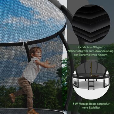 Батут садовий Flamaker Ø228/305/366/427 см з захисною сіткою, до 150 кг, для дітей та дорослих, чорний