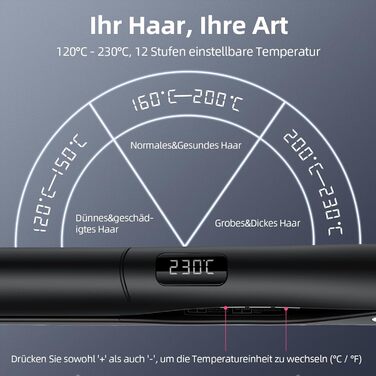 Випрямляч для волосся Dekuri 2-в-1 з насадкою для локонів, з титановою пластиною, швидкий нагрів 30с, LED дисплей 120-230°C, іонізація, для жінок, чорний