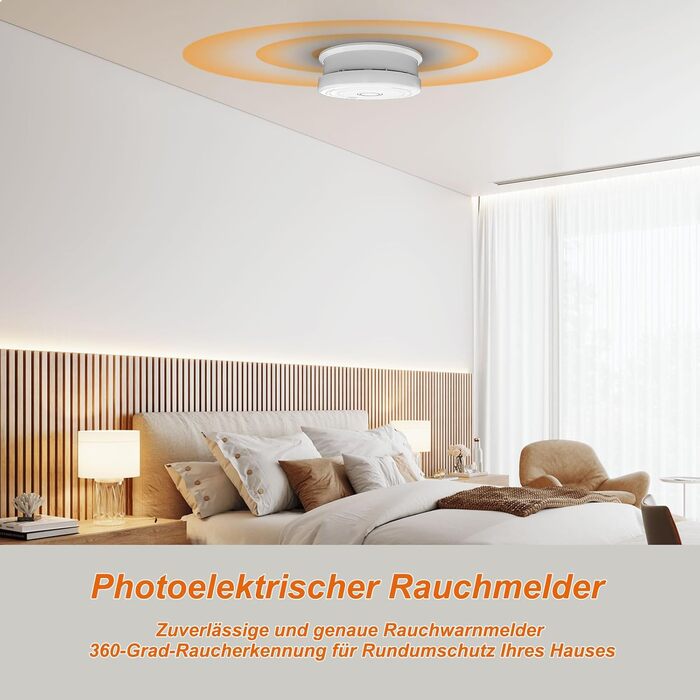 Датчик диму Rauchmelder з магнітною кріпленням, фотоелектричний, 10 років служби, змінна батарея, 4 шт. (4 шт.)