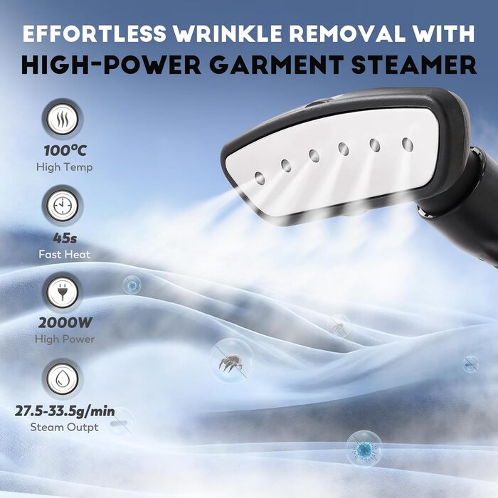 Вертикальний парогенератор CGOLDENWALL 2000W з ємністю 3.2L, швидкий нагрів за 45с, 2 режими прасування для всіх тканин, з аксесуарами та регулюванням висоти