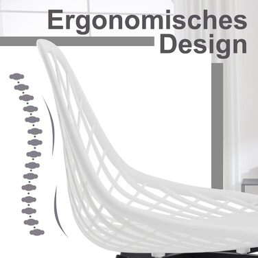 Набір обідніх стільців 4 шт., кухонний стілець з перфорованою спинкою, стілець для вітальні з металевими ніжками, пластиковий стілець для кухні, вітальні, балкону, скандинавський, білий, K0018EZS-4