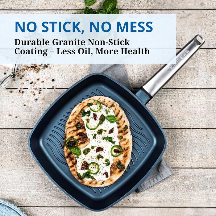 Сковорода-гриль Westinghouse PERFORMANCE SERIES 28 см з нержавіючої сталі, підходить для індукції, грилю та всіх типів плит, з антипригарним покриттям, для духовки та миття в посудомийній машині, алюміній, блакитний