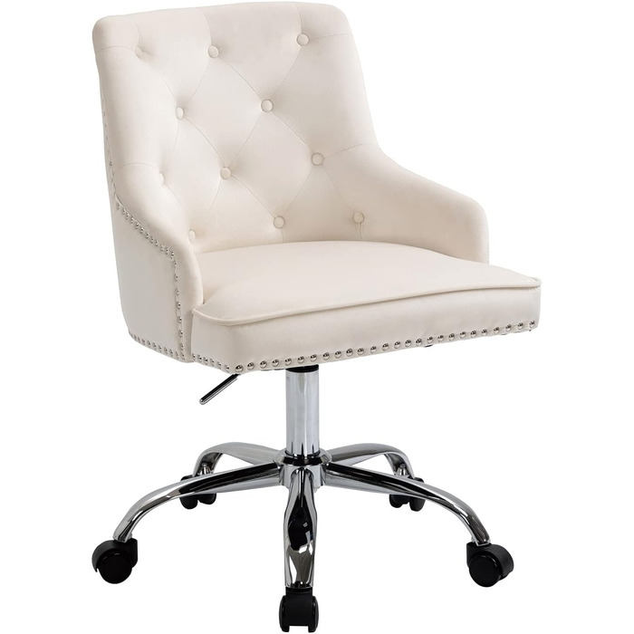 Крісло для офісу Fiximaster з велюру, поворотне, з регулюванням висоти, на роликах, золоті ніжки, для дому/офісу, до 135 кг, біле