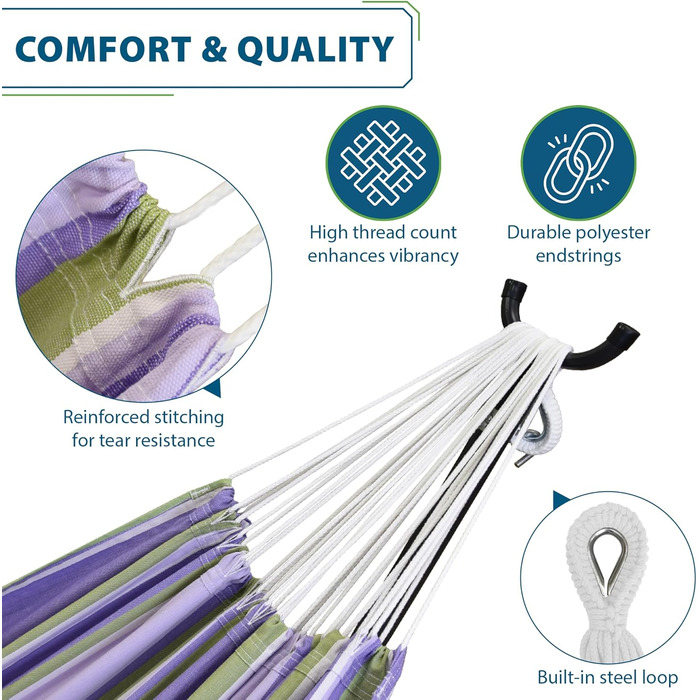 Гамак Vivere Doppel Baumwolle з підставкою 250 см (Tranquility) – для двох, бавовна