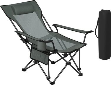 Крісло для кемпінгу WOLTU складне, складне крісло Розкладне крісло Шезлонг, регульована спинка, складне рибальське крісло Ultralight, з підстаканником Бічна кишеня Сумка для перенесення, до 150 кг CPS8163 Сірий