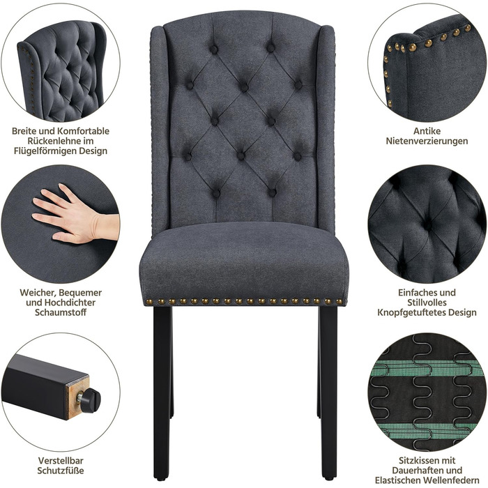 Набір кухонних стільців Yaheetech (6 шт.) з підлокітниками, сірий, до 140 кг