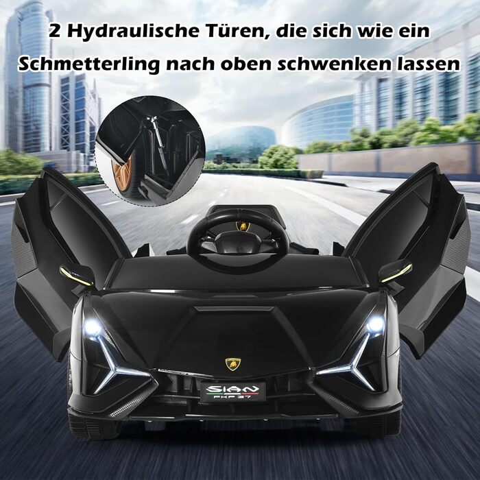 Дитячий електромобіль Lamborghini GOPLUS, з пультом керування, Bluetooth, USB, музика, 3–5 км/год, для дітей 3–8 років, білий/чорний
