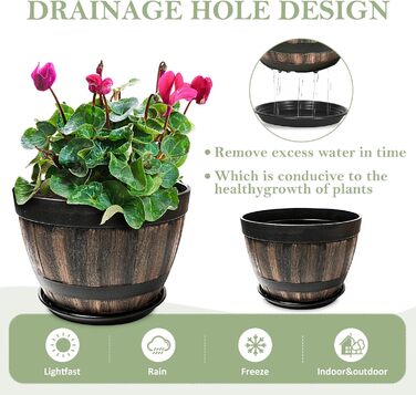 Набір горщиків для квітів Plant Planters: 4 шт., 23 см, пластик, з дренажем, для дому та саду