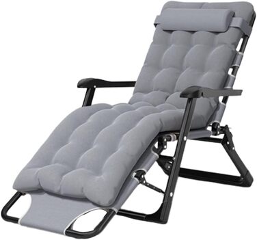 Шезлонг для відпочинку на відкритому повітрі: садова лежанка, сонцезахисний шезлонг, лежак для офісу, складане ліжко. З кулірним та дихаючим матеріалом, регулювання кута нахилу. Колір: Сірий (96*63*12 см, подушка з сірого перламутрового пінополістиролу)