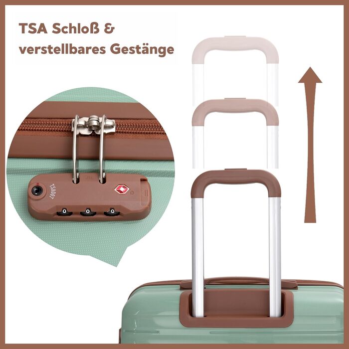 Набір валіз Travelhouse Ascona 5-в-1 (75/65/55 см) з TSA-замком, Spinner-колесами та аксесуарами, ABS+PC, темно-зелений