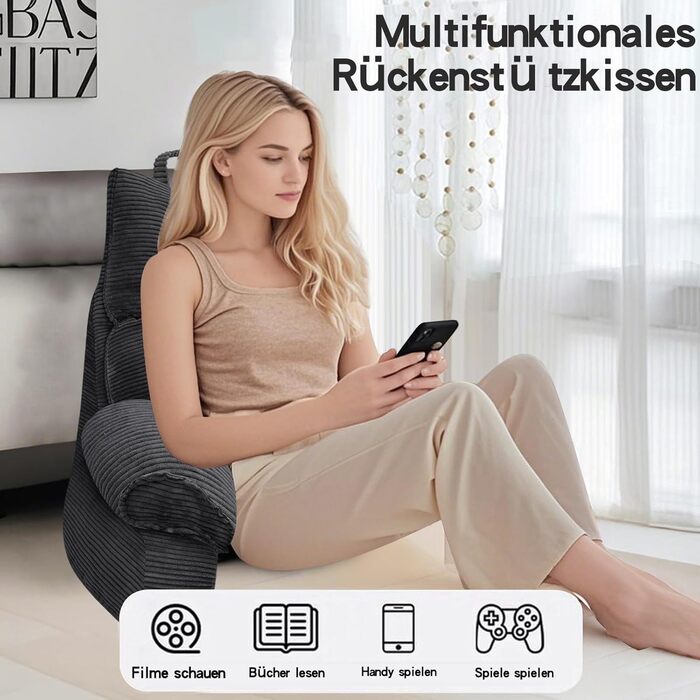 Підлогове крісло-мішок для читання та відпочинку, 67x30 см, сіро-чорний колір