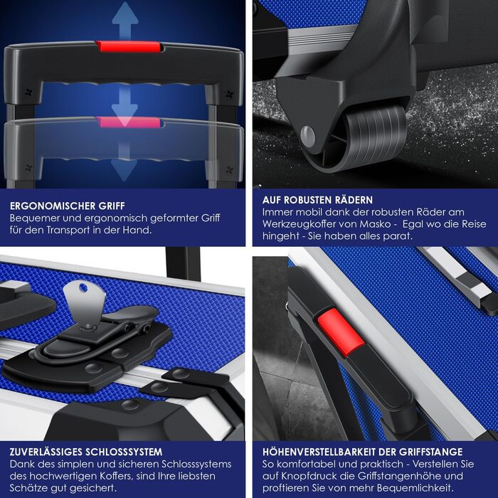 Набір інструментів MASKO 1400 предметів в алюмінієвому кейсі на колесах | Професійний інструментальний візок для дому, авто, хобі та майстерні (Синій)