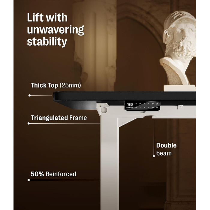 Регульований стіл MAIDeSITe S2 Pro (160x80 см) - електричний, з підняттям, чорний каркас, білий стіл, 160 кг, з захистом від зіткнень