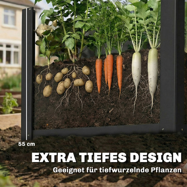 Підвищений грядка з відкритим дном, комплект з підсилюючими рейками та рукавичками, 102 x 52 x 55 см, Чорний