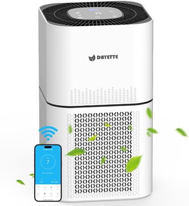 Повітряочисник для алергіків, квартири та кімнат для курців, з 2 HEPA фільтрами H13, для видалення шерсті тварин, плісняви, пилу, пилку та запахів, CADR 350 м³/год для 120 м², керування через додаток, таймер, тиха робота 22 дБ