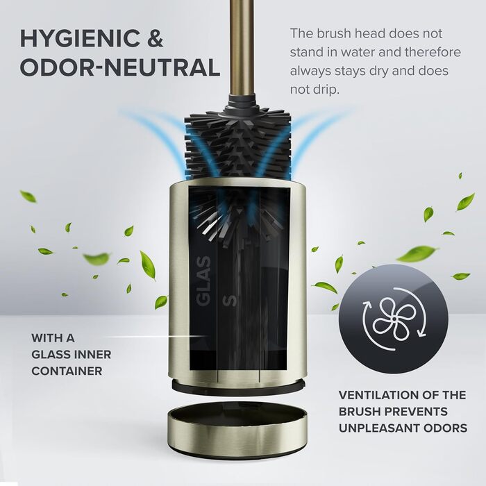 Набір для чищення унітазу ROMO Gold: силіконова щітка з вентиляцією, без підставки, з нержавіючої сталі, знімний піддон