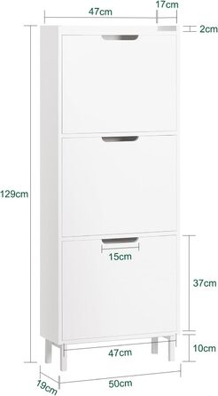 Взуттєва шафа SoBuy вузька з 3 дверцятами, компактна, біла, 50x129x19 см (FSR151-H-W)