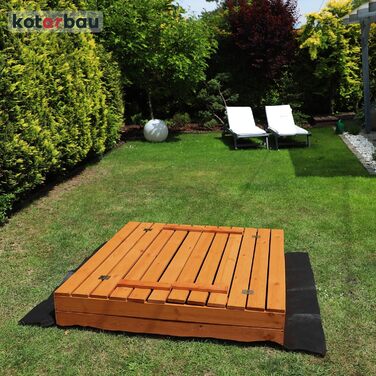 Пісочниця KOTARBAU® з кришкою, 120x120 см, з лавками, дерево, оброблена, пісочниця з кришкою