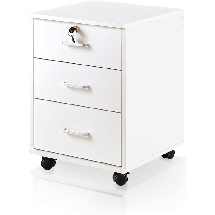 Тролейний контейнер TUKAILAI з 3 висувними ящиками, замок, для офісу, білий