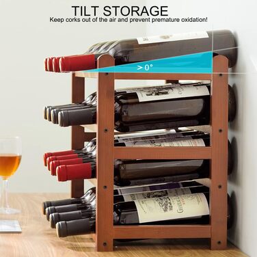 Стелаж для пляшок Tinyuet з бамбука, 4-рівневий, на 16 пляшок, 43x23x38 см